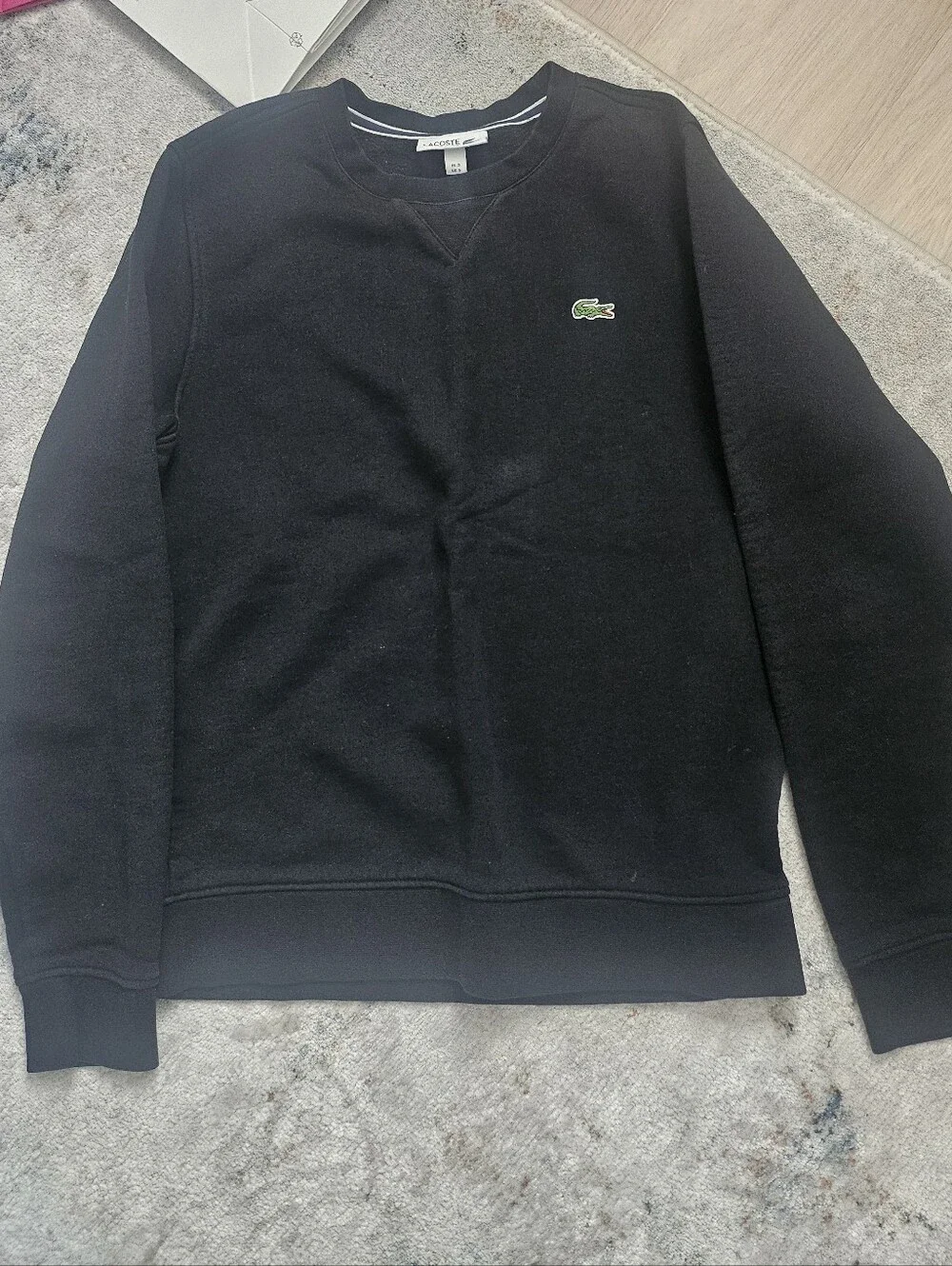 Lacoste Black Crewneck Sweatshirt with Green Crocodile Logo - Picture 2 of 4